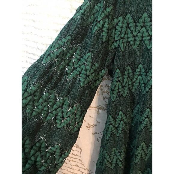 Free People Simone Green Comb Sheer Lace Mini Dress Small Chevron Boho.   Ee - Picture 5 of 10